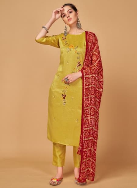 Yellow Colour MONJOLIKA MANDIRA Latest Fancy Festive Wear Designer Silk Salwar Suit Collection 4604